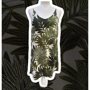 Topshop palm leaf print sundress green white cami slipdress Size US 6 Small S